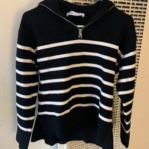 Striped sweater with half zip